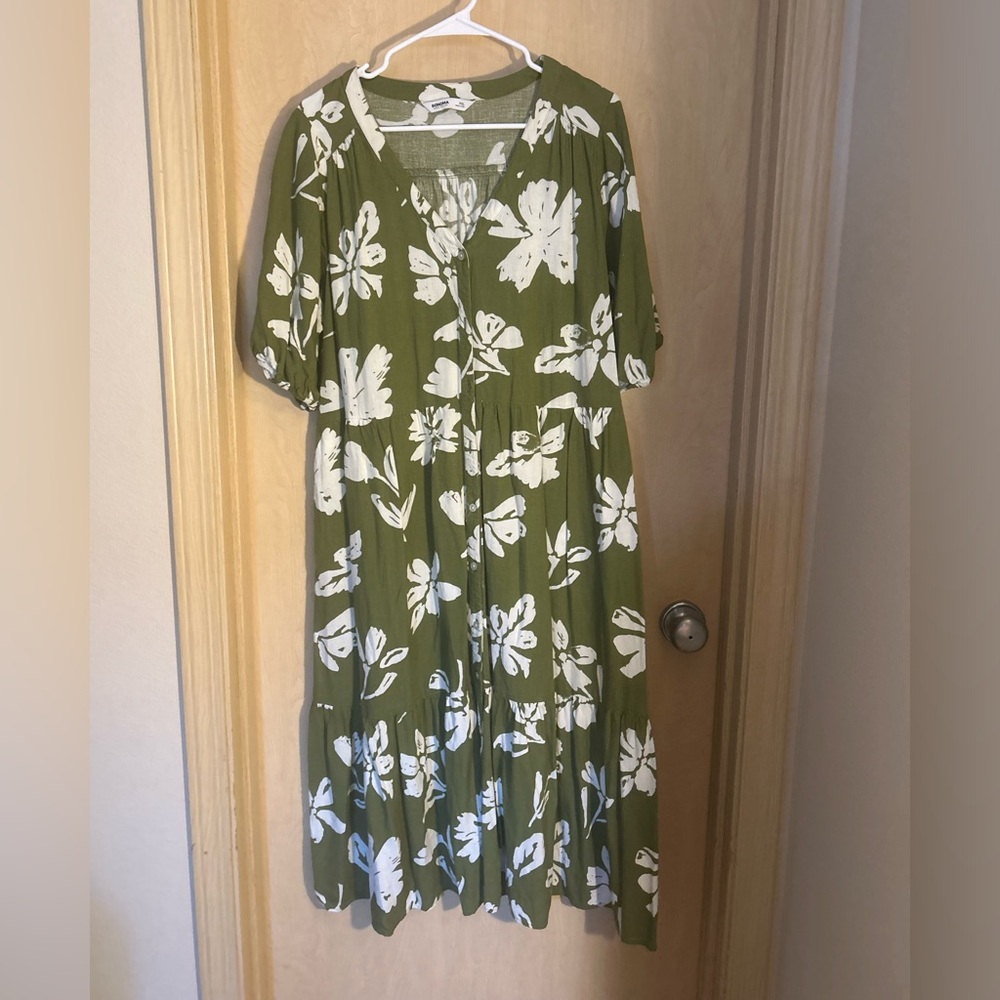 Sonoma Olive Green Floral Long Sleeve Dress